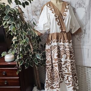 Kaktus Made in India NWT Faux Wrap Brown and White Women's Dress Large